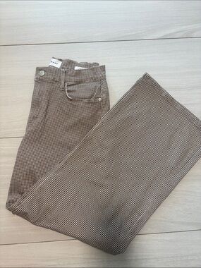 Frame Denim Brown Micro-Check Wide Leg Pants